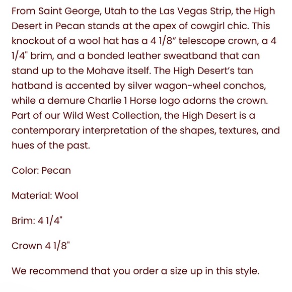 Charlie 1 Horse High Desert Fashion Hat - Picture 9 of 11